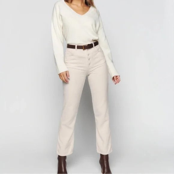 Reformation Cynthia Button Fly High Rise Straight Corduroy Pants Cream Size 28 - Picture 12 of 12